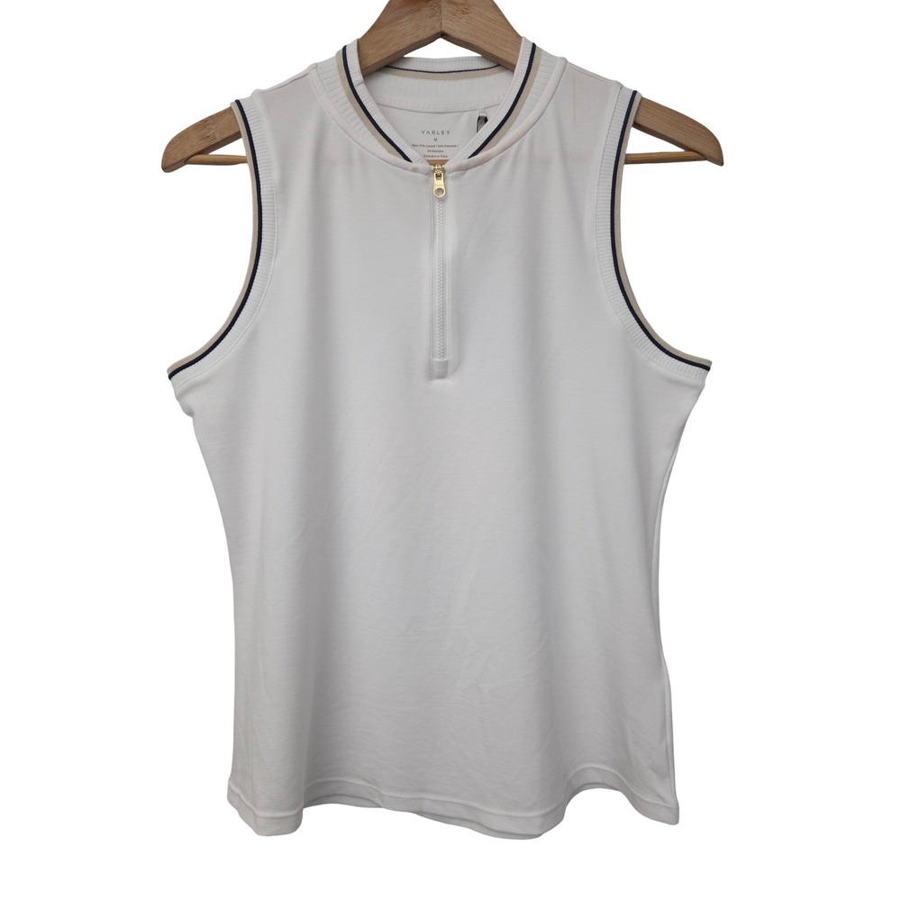 Varley Inga Performance Tank Quarter Zip Women Medium White NWT $98 VAR02878